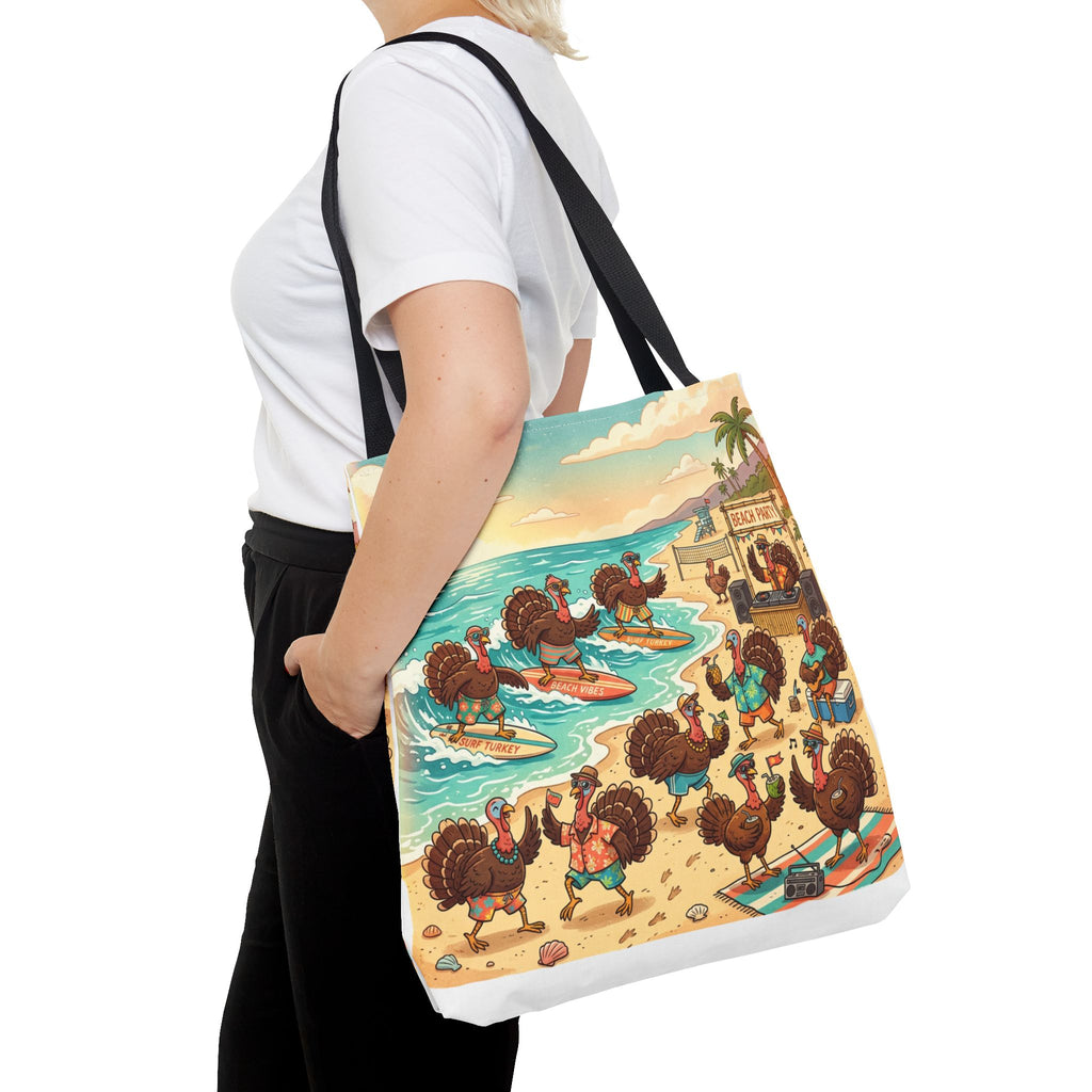 Surfing Turkeys Beach Tote Bag – Funny Thanksgiving Summer Beach Tote