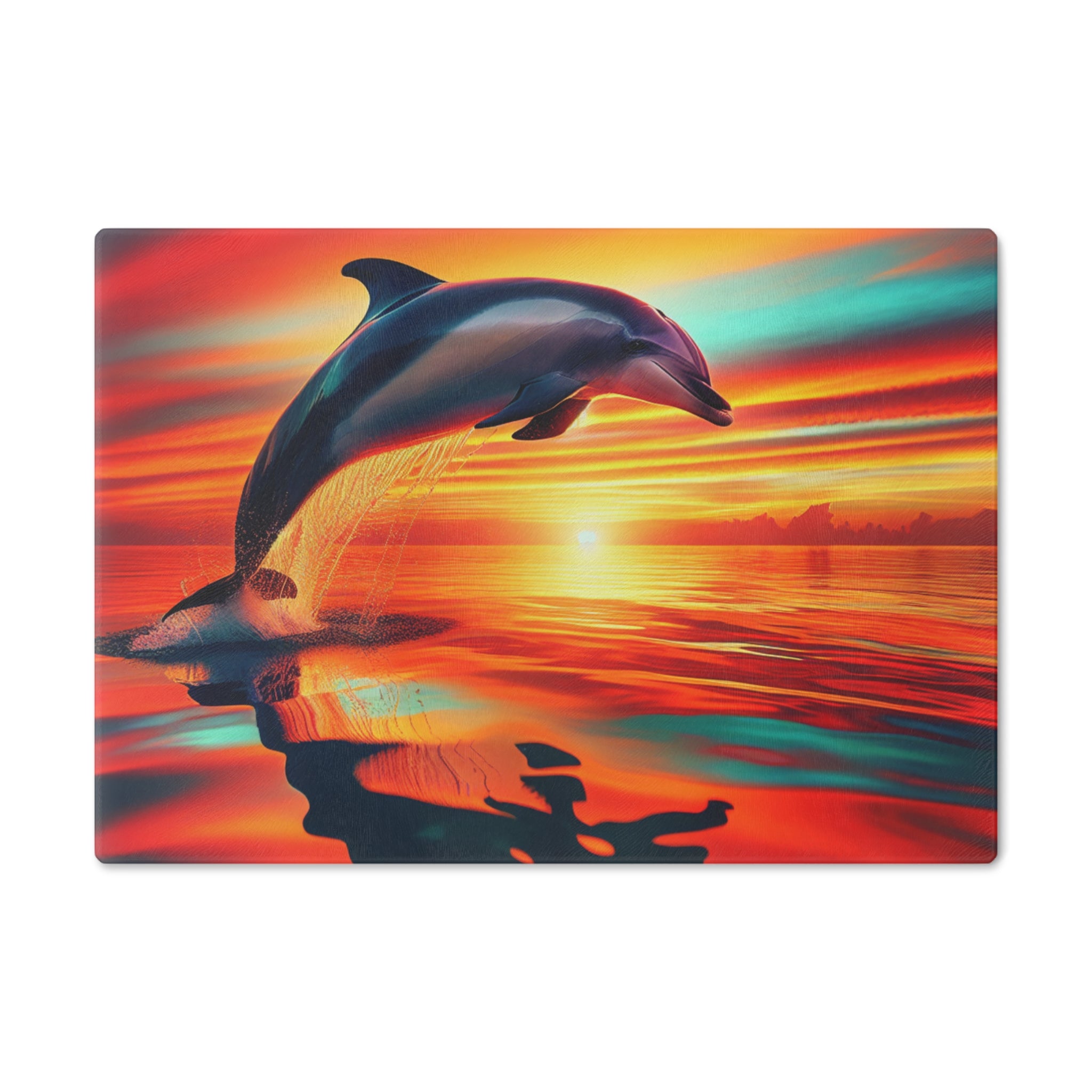 Dolphin Sunset Cutting Board – Vibrant Ocean Scene Glass Chopping Board