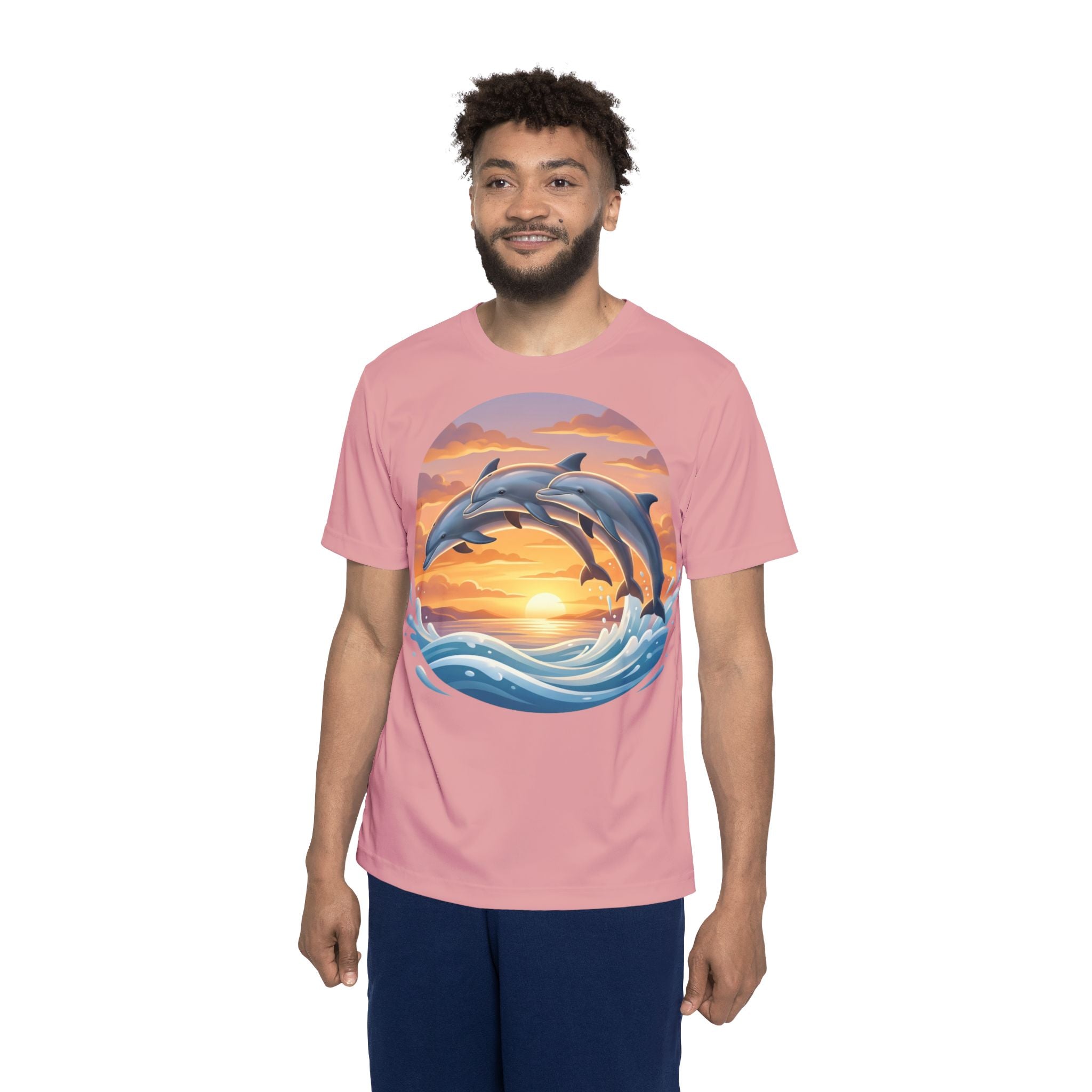 Dolphin Sunset Sports Jersey — Men’s All-Over Print Athletic Tee
