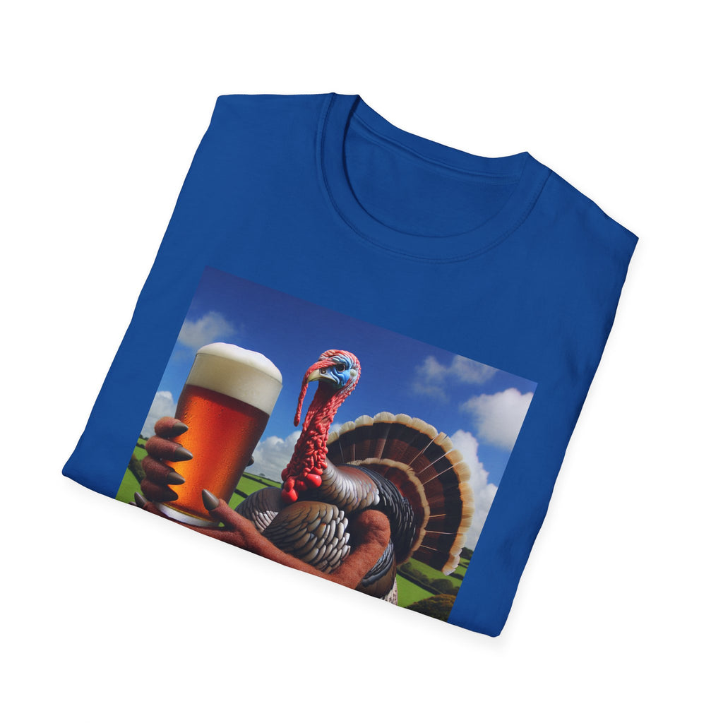 Thankful Turkey Beer T-Shirt — Funny Thanksgiving Turkey Holding Pint Tee