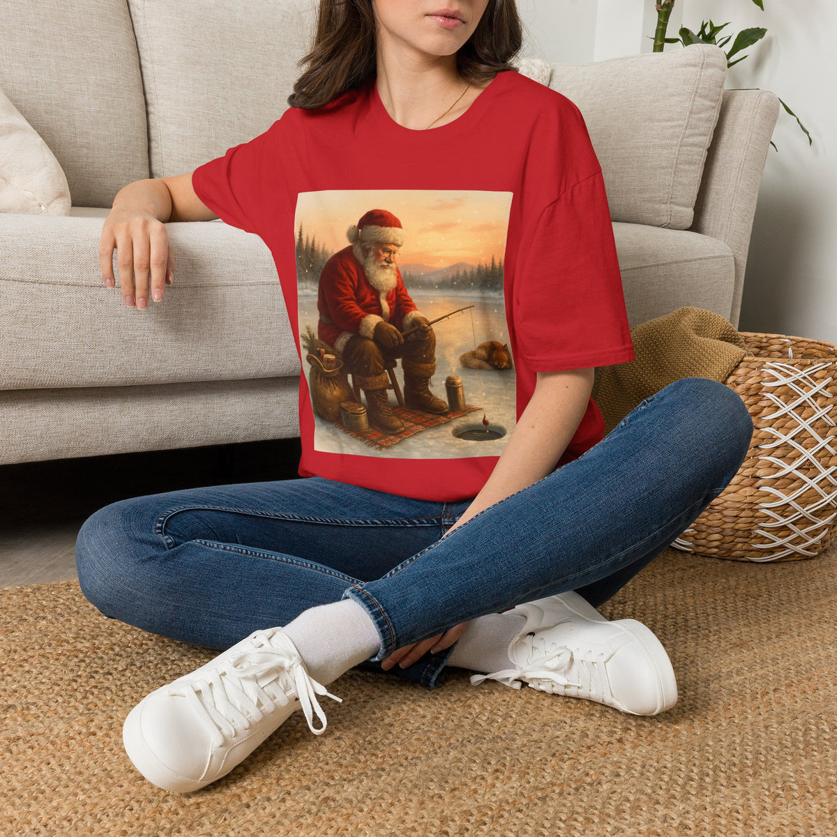 Santa Fishing Christmas T-Shirt