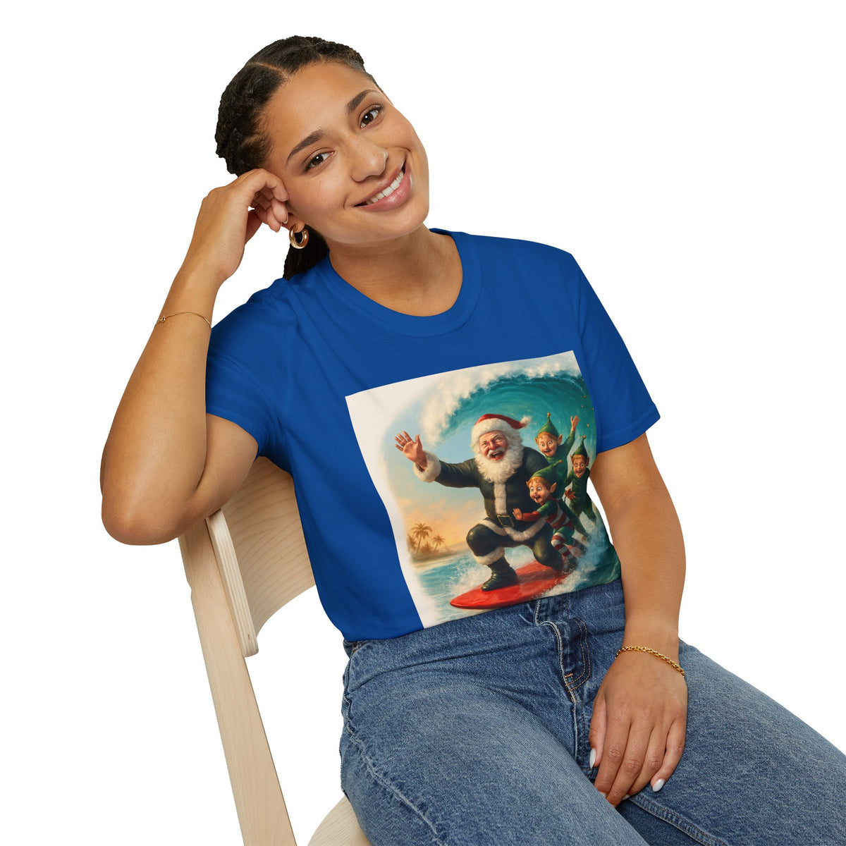 Santa Surfing T-Shirt — Retro Christmas Surfing Santa Tee