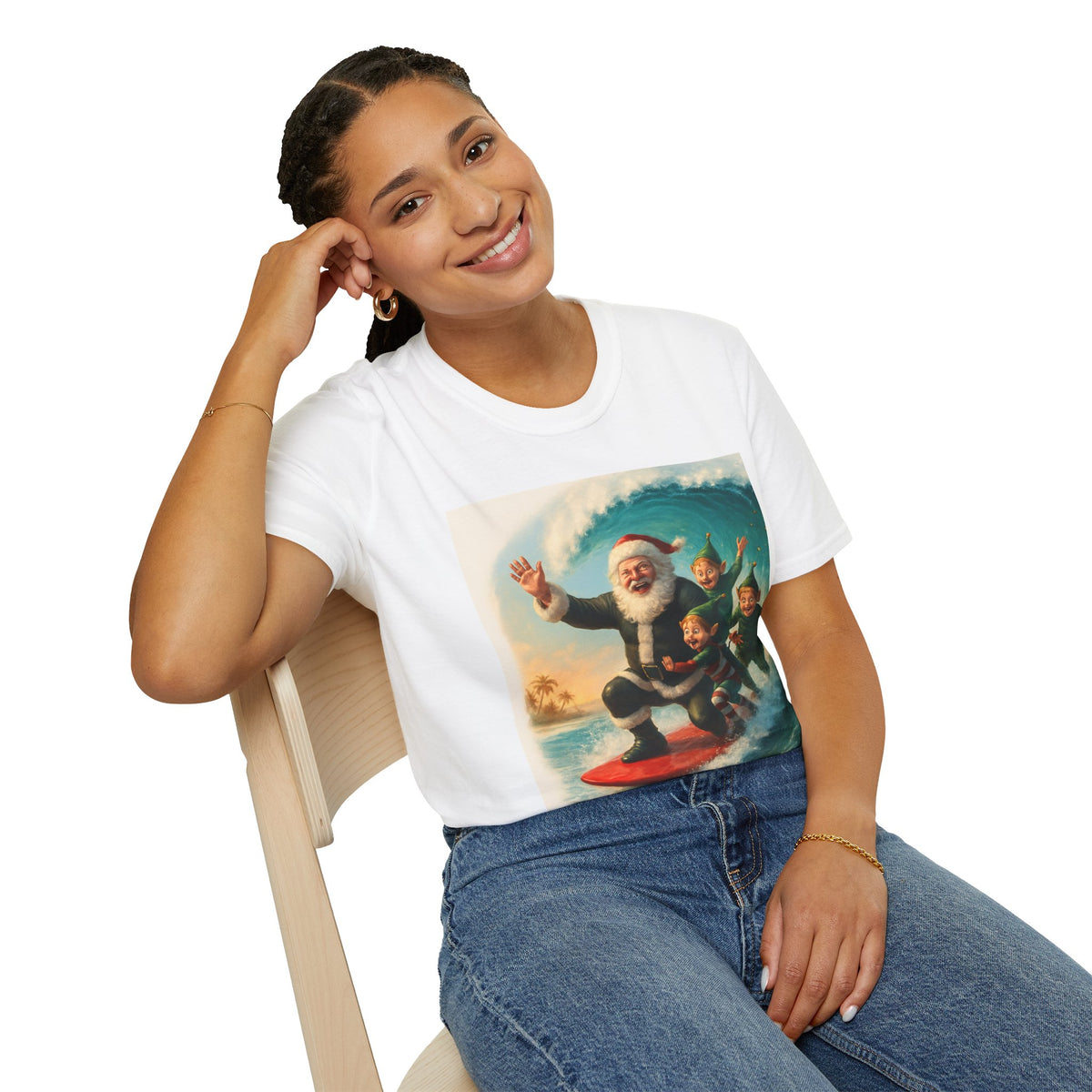 Santa Surfing T-Shirt — Retro Christmas Surfing Santa Tee