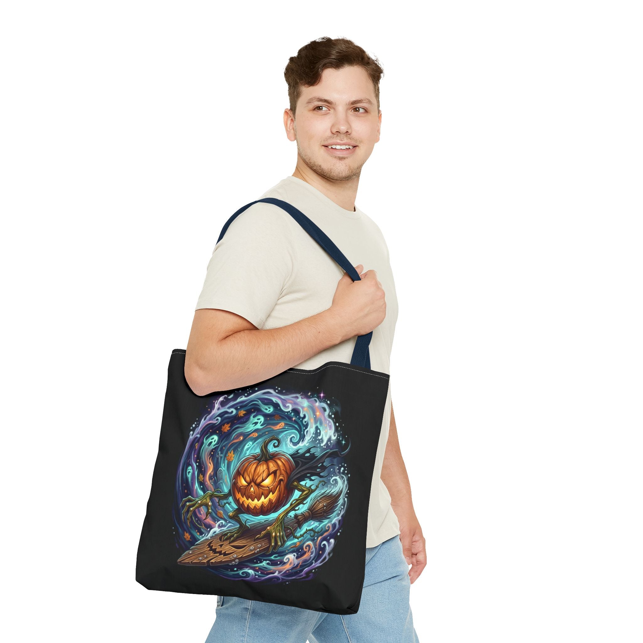 Halloween Surfing Pumpkin Tote Bag — Spooky Jack-o'-Lantern Beach Wave Tote