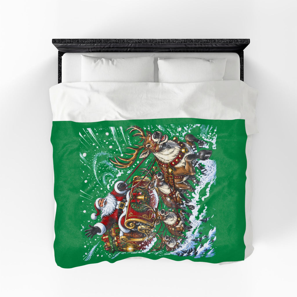 Christmas Santa and Reindeer Velveteen Plush Blanket