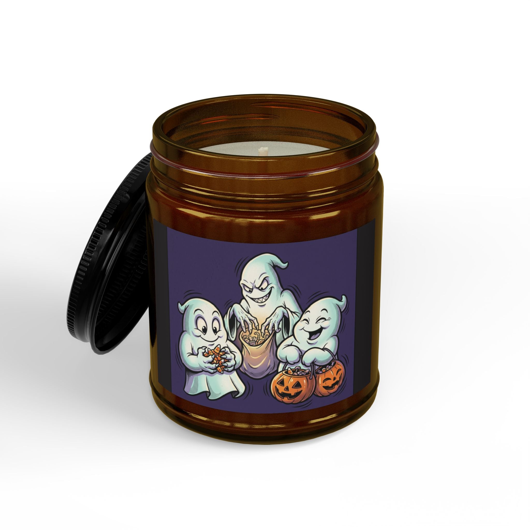 THREE GREEDY GHOST HALLOWEEN Scented Soy Candles with Black Lid, (4 and 9oz)