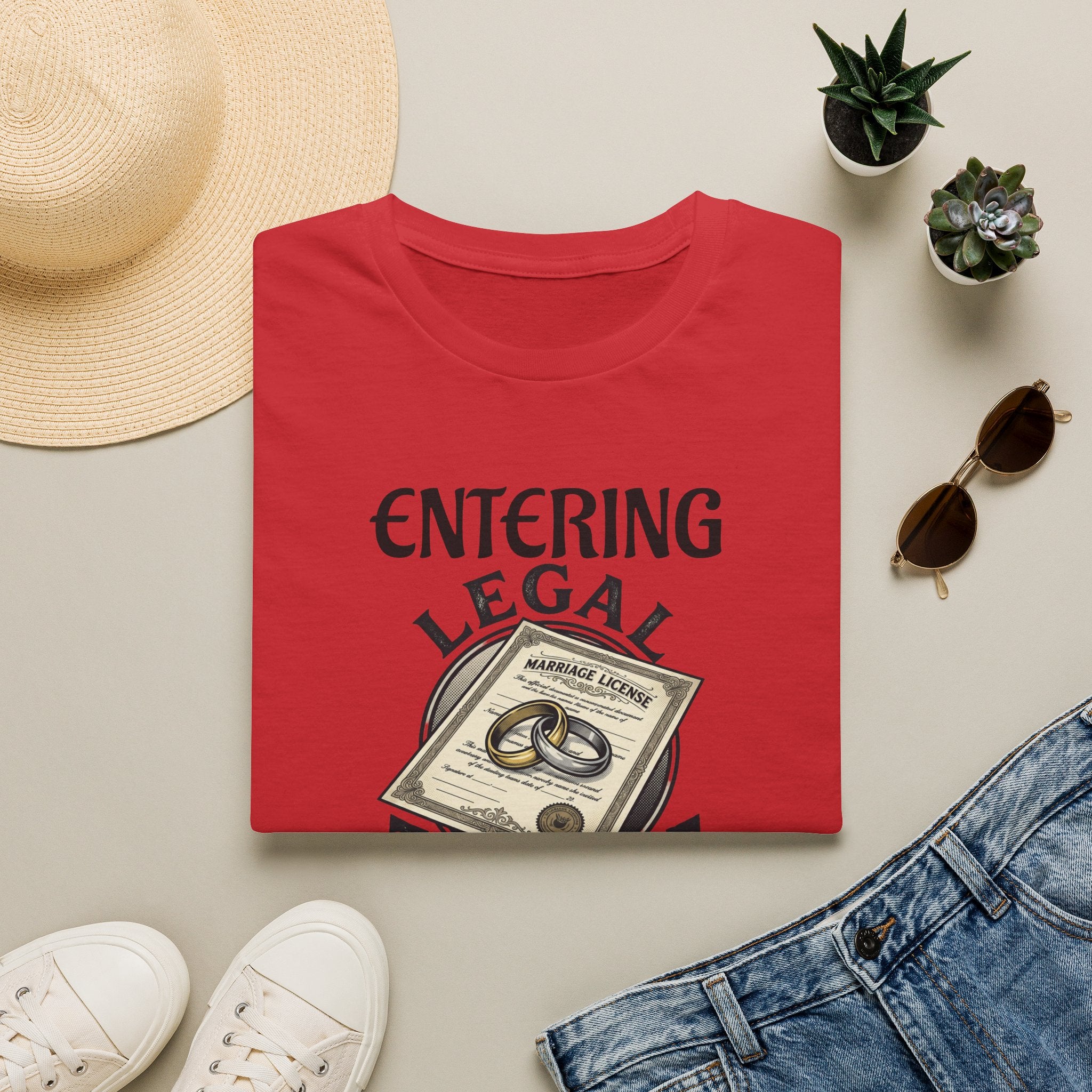 Entering Legal Torture Marriage License T‑Shirt — Funny Wedding / Bride & Groom Gift