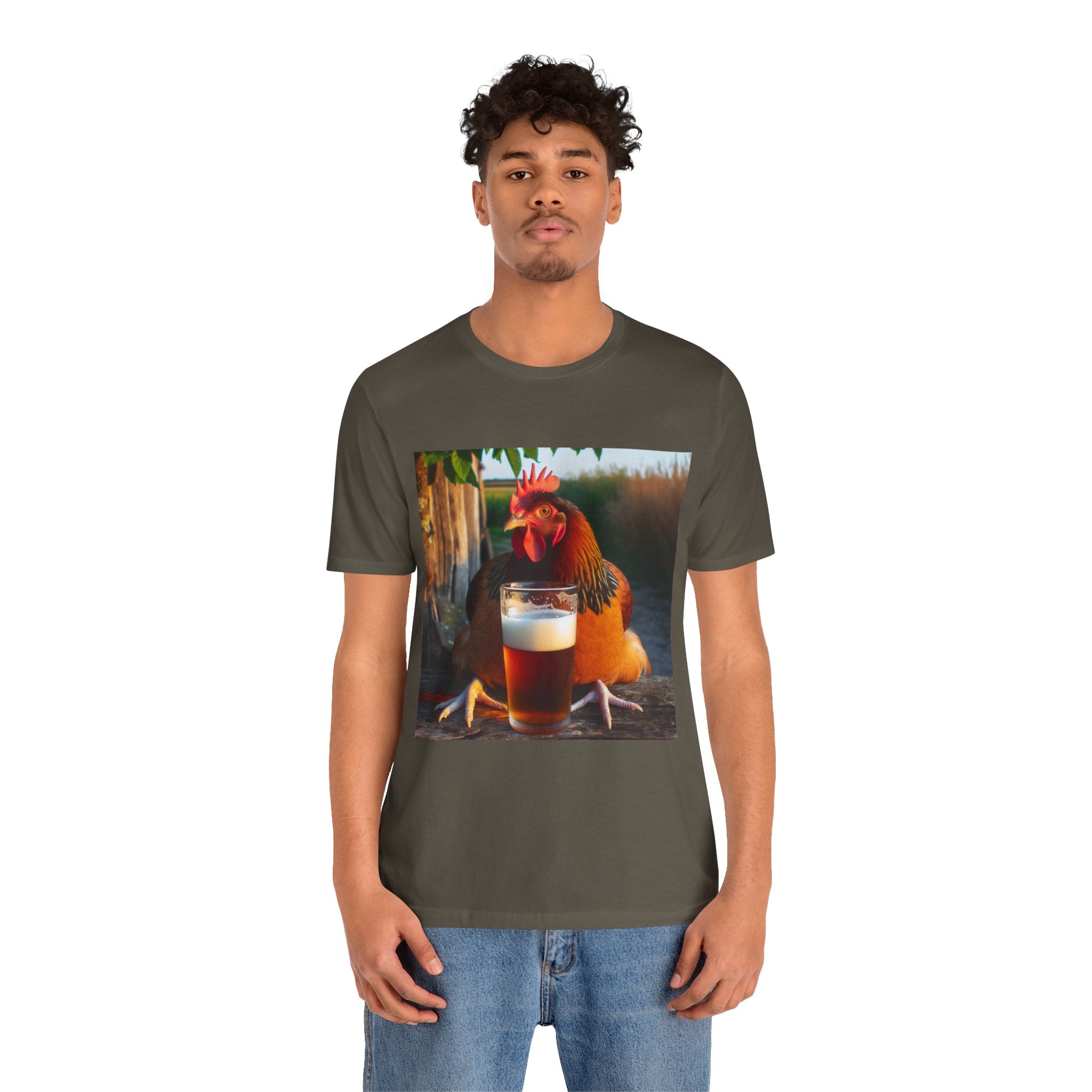 Funny Rooster with Beer Graphic Unisex T-Shirt