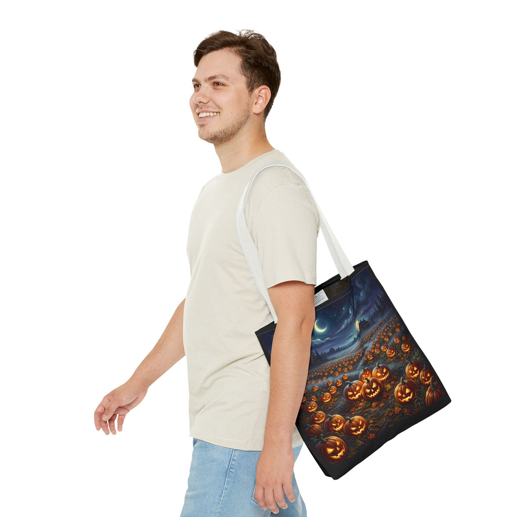 Halloween Pumpkin Patch Tote Bag — Spooky Night Jack-O'-Lantern Canvas Tote