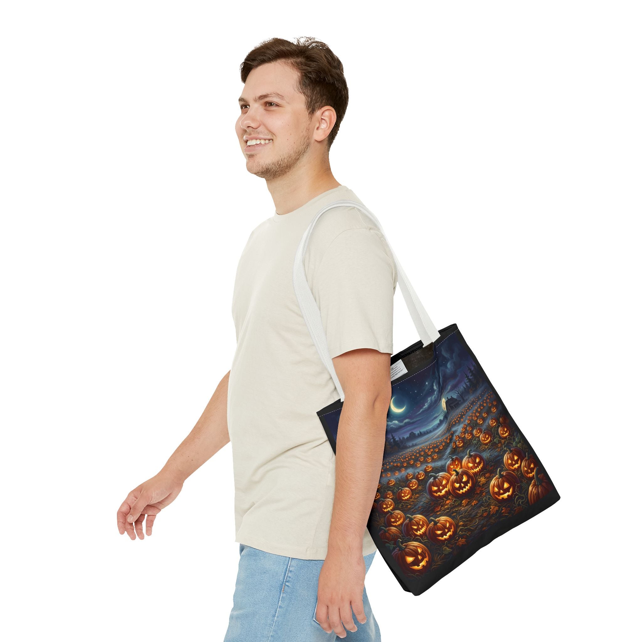 Halloween Pumpkin Patch Tote Bag — Spooky Night Jack-O'-Lantern Canvas Tote