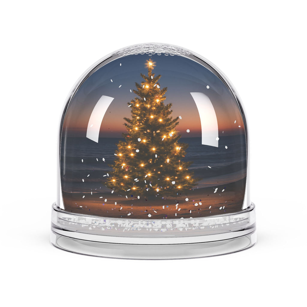 Coastal Christmas Snow Globe — Lit Holiday Tree Beach Scene