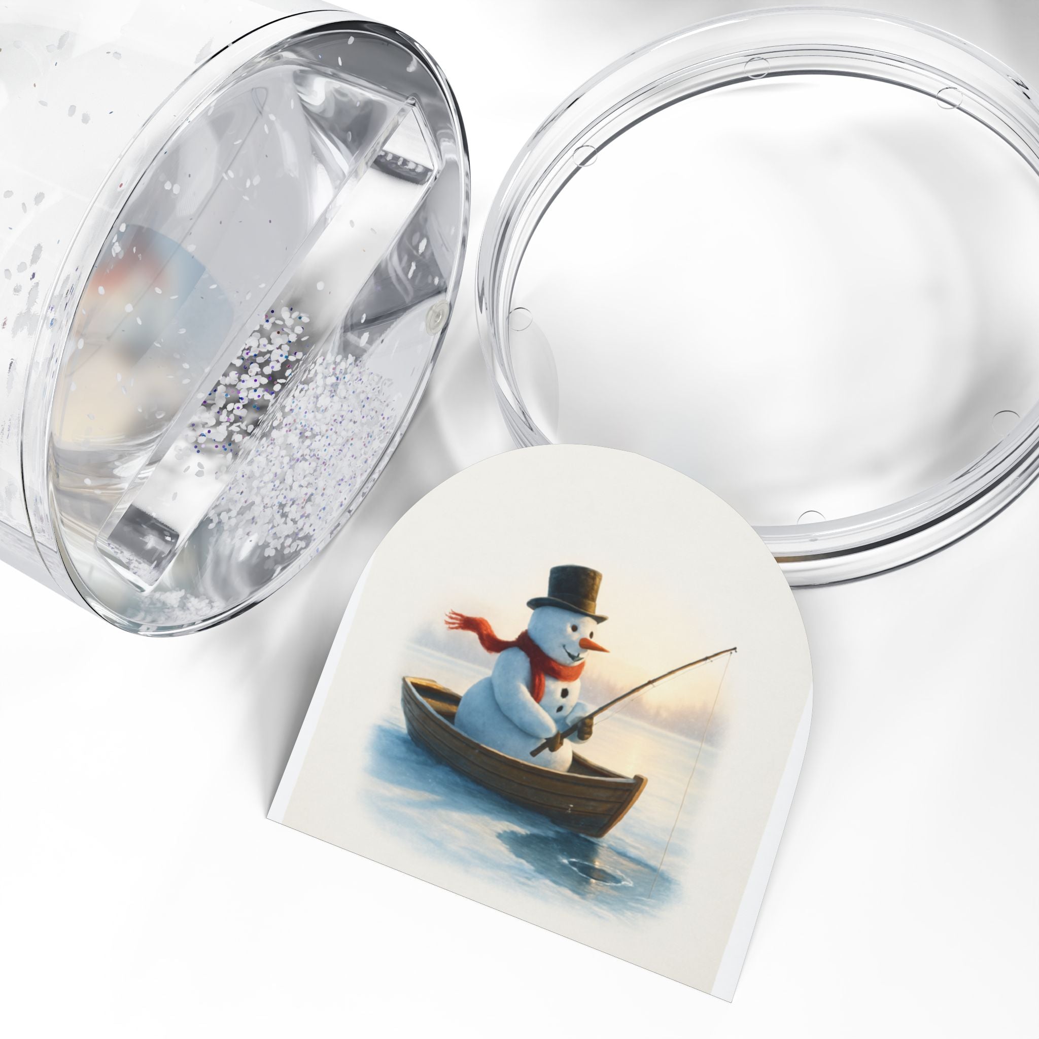 Snowman Fishing Snow Globe – Cute Winter Holiday Decor
