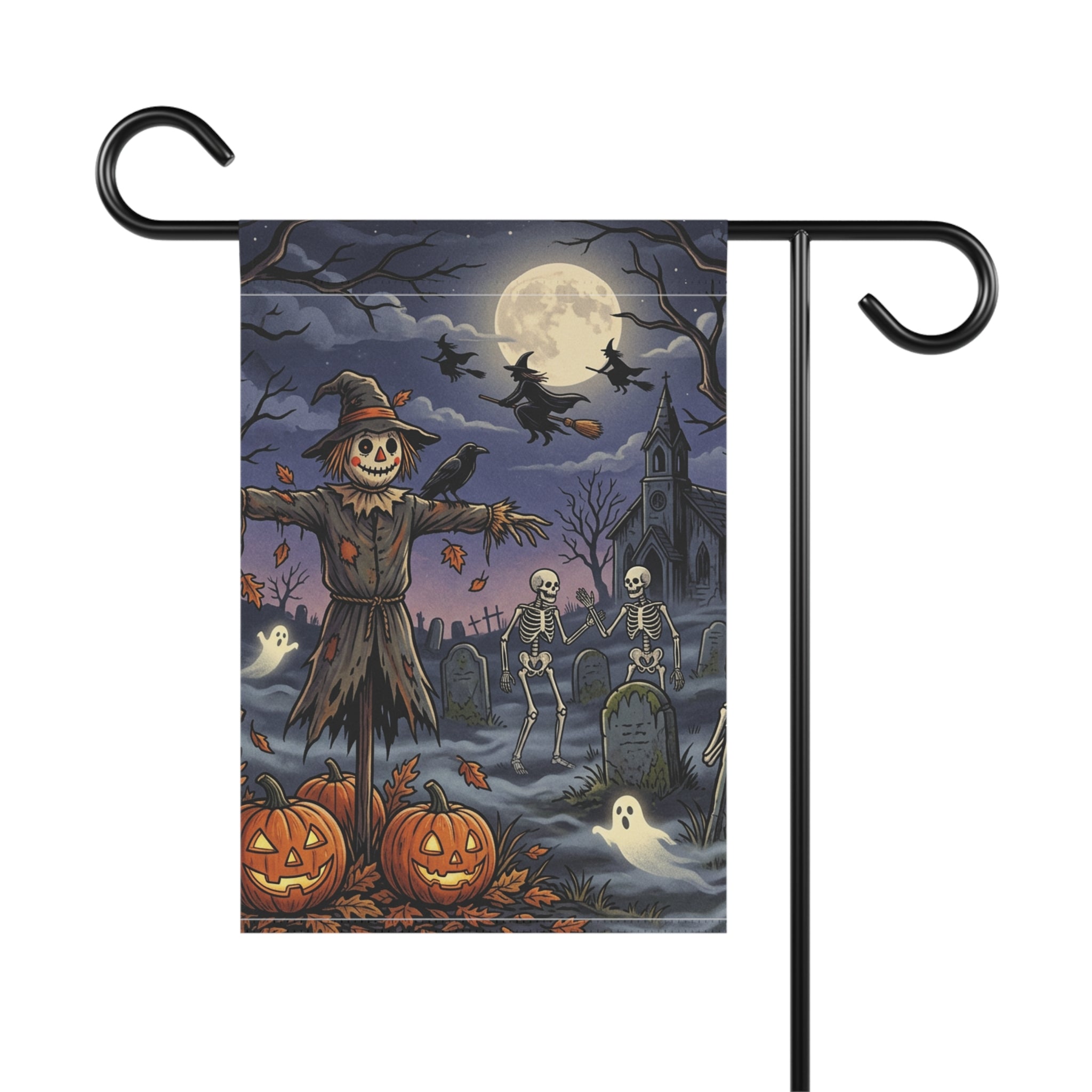 Halloween Scarecrow Garden Flag — Spooky Pumpkin Graveyard Yard Banner