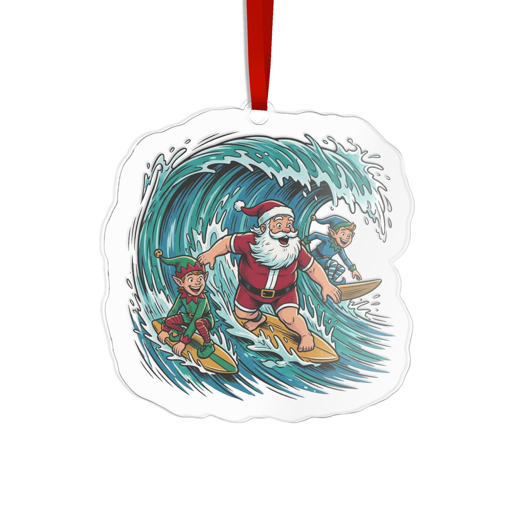 Surfing Santa Acrylic Ornament — Christmas Beach Holiday Decoration