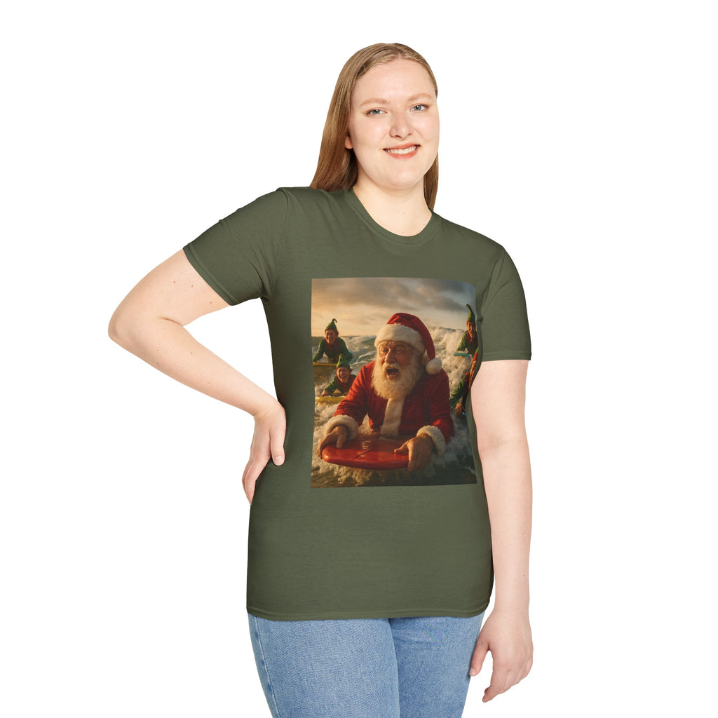 Santa Surfing T-Shirt — Funny Christmas Holiday Surf Santa Tee