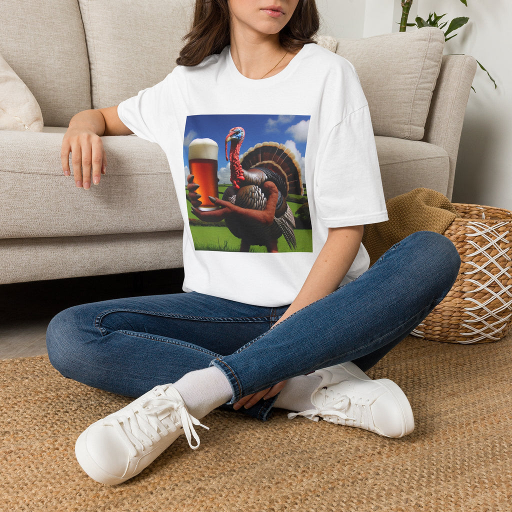 Thankful Turkey Beer T-Shirt — Funny Thanksgiving Turkey Holding Pint Tee