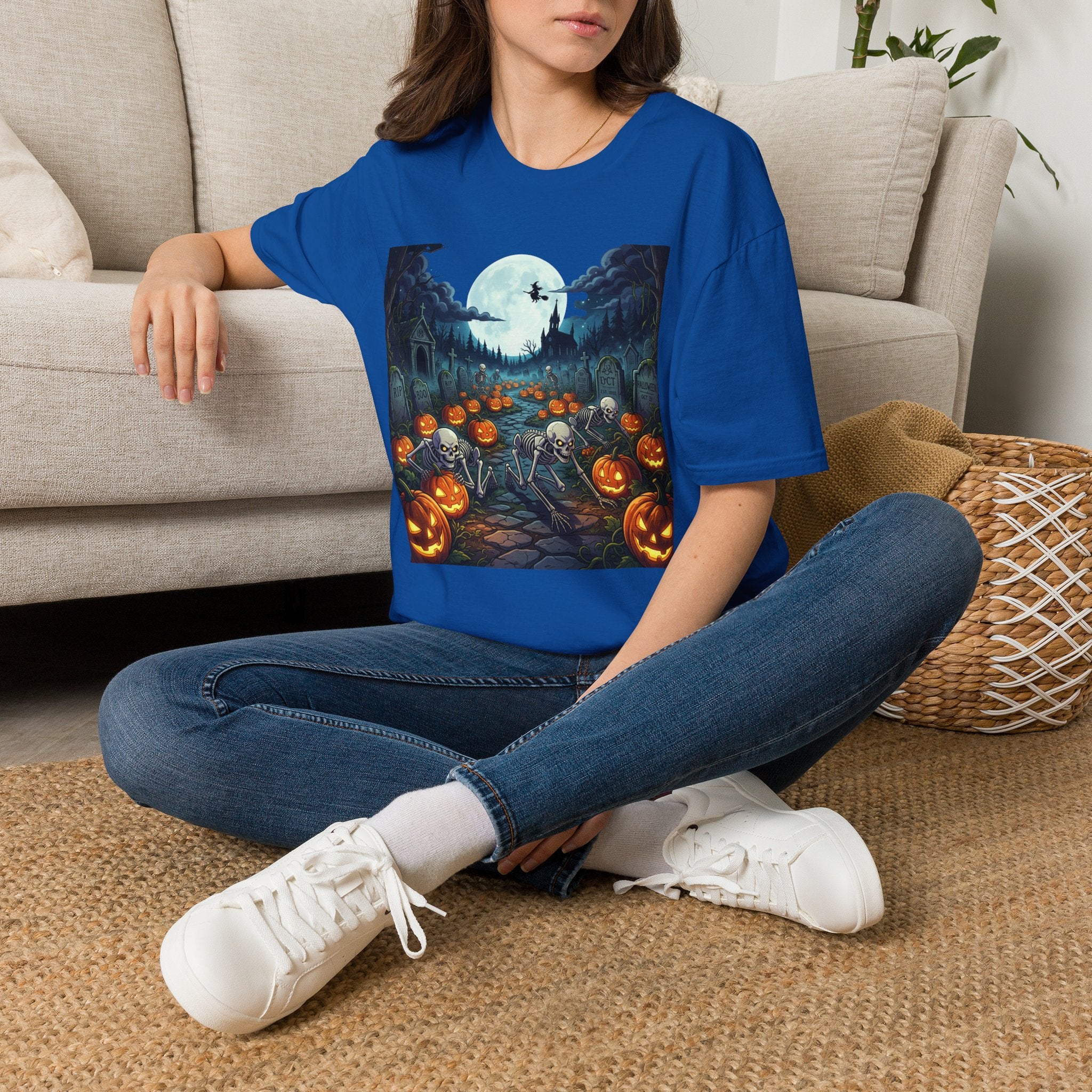 Halloween Pumpkin Patch T-Shirt — Haunted Moonlit Cemetery Graphic Tee