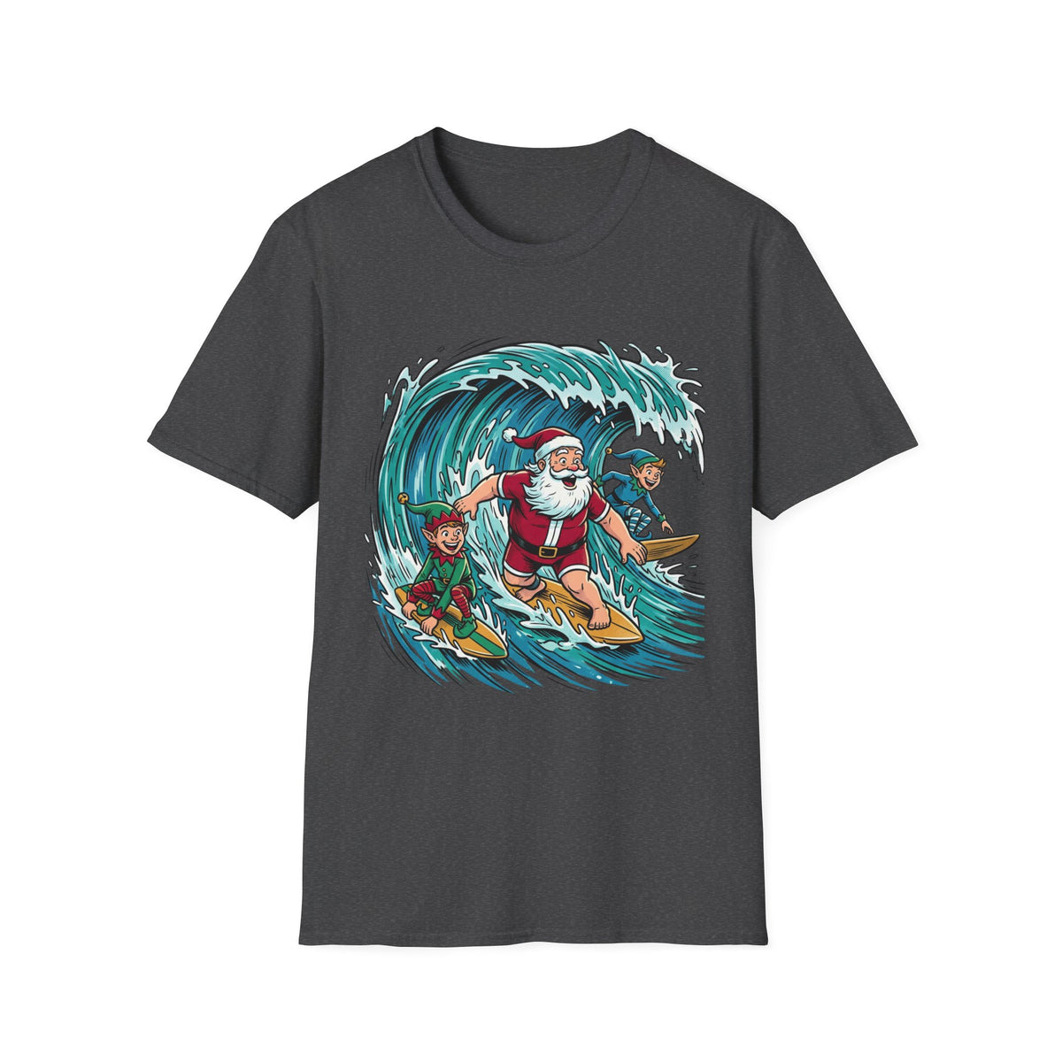 Surfing Santa T-Shirt — Christmas Beach Holiday Tee