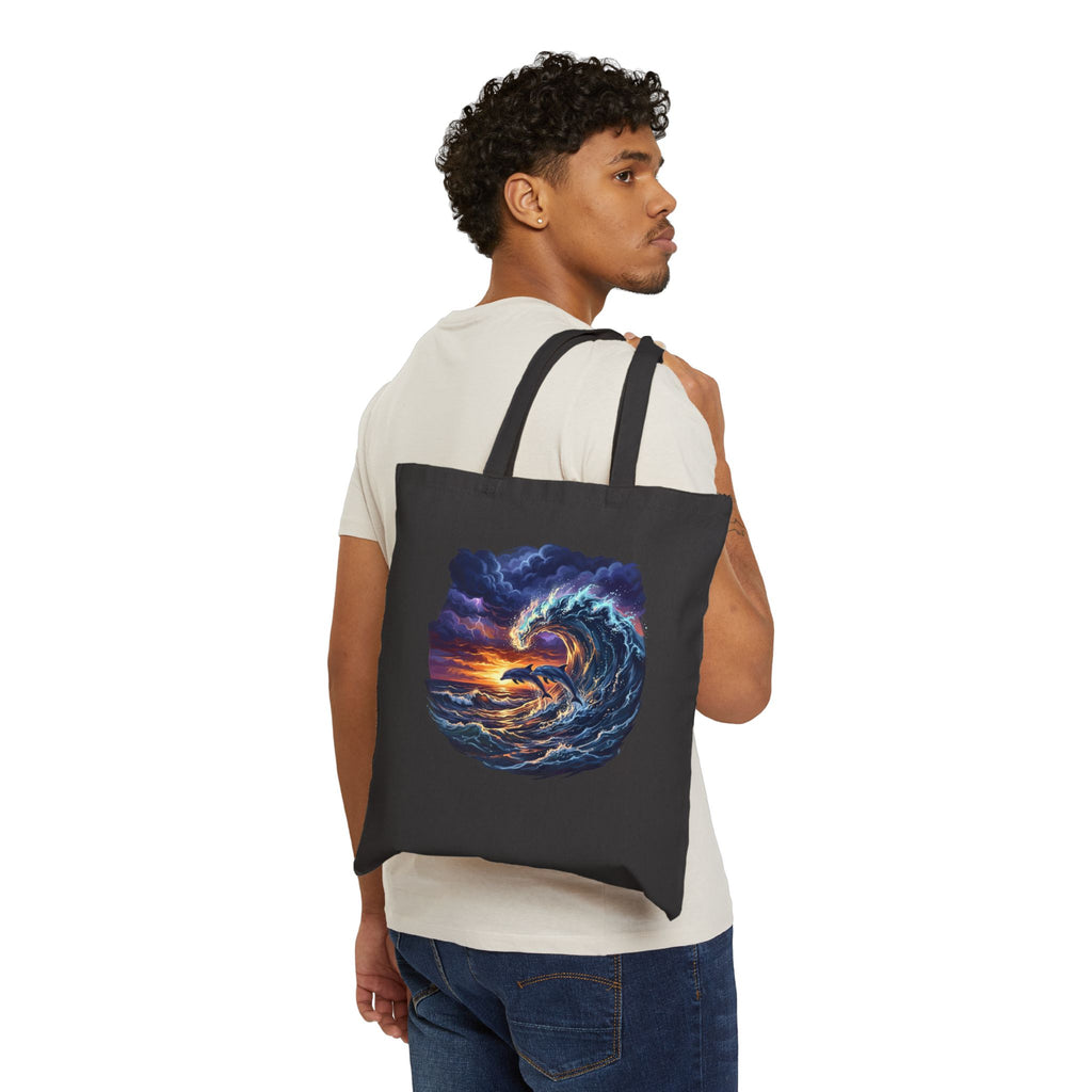 Tote Bag — Sunset Dolphin Wave Canvas Tote