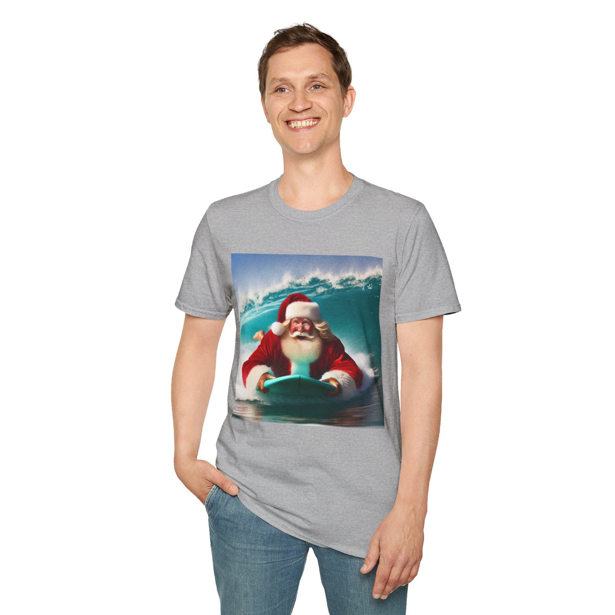 Surfing Santa T-Shirt — Funny Christmas Surf Holiday Tee