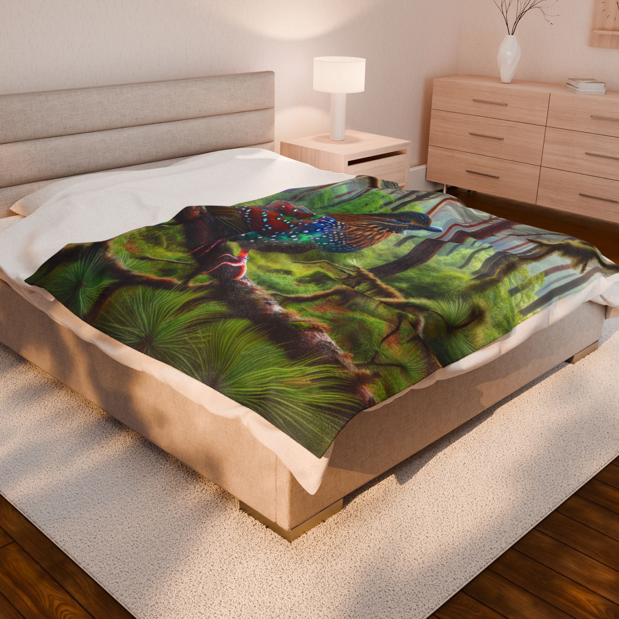 Velveteen Plush Blanket - Colorful Bird
