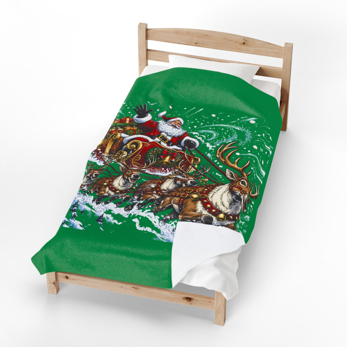 Christmas Santa and Reindeer Velveteen Plush Blanket