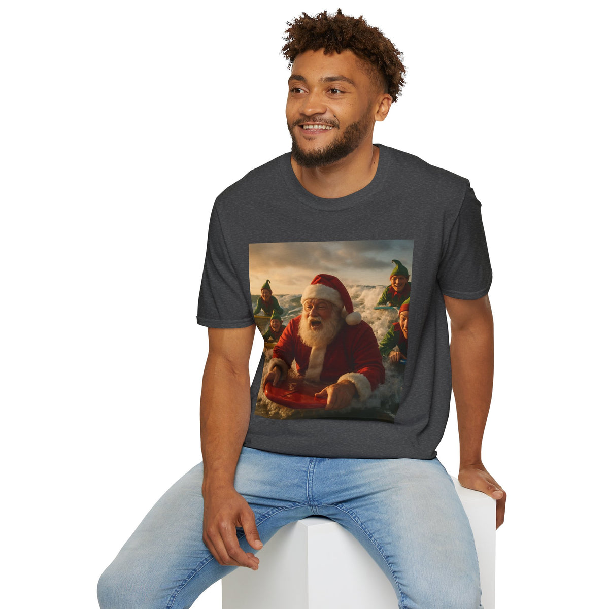 Santa Surfing T-Shirt — Funny Christmas Holiday Surf Santa Tee