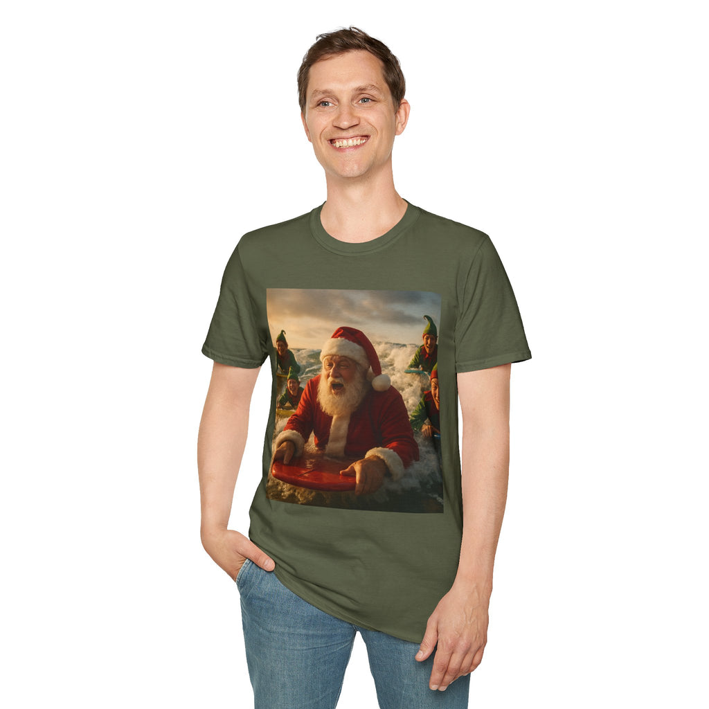 Santa Surfing T-Shirt — Funny Christmas Holiday Surf Santa Tee