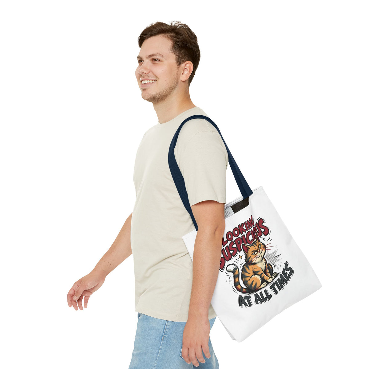 Looking Suspicious Cat Tote Bag - Funny Cat Lover Canvas Shopper