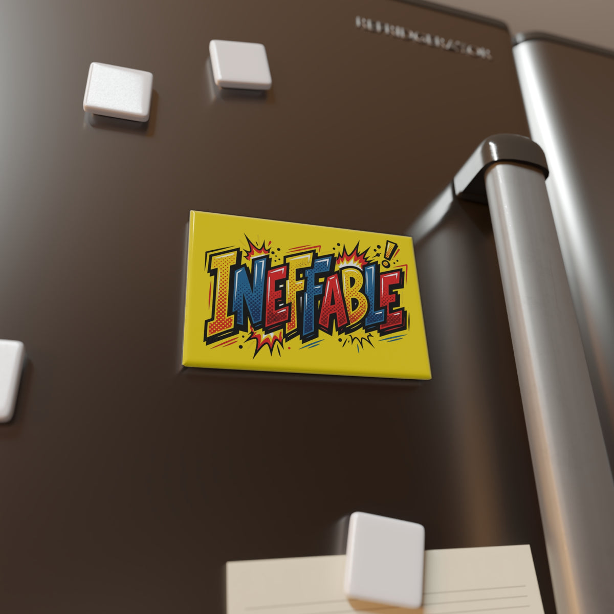 Ineffable Comic Pop Art Rectangle Magnet — Bold Yellow Fridge Magnet