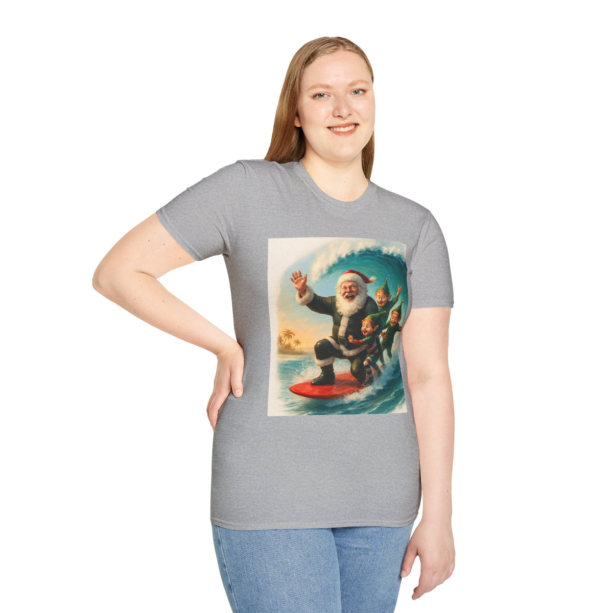 Santa Surfing T-Shirt — Retro Christmas Surfing Santa Tee