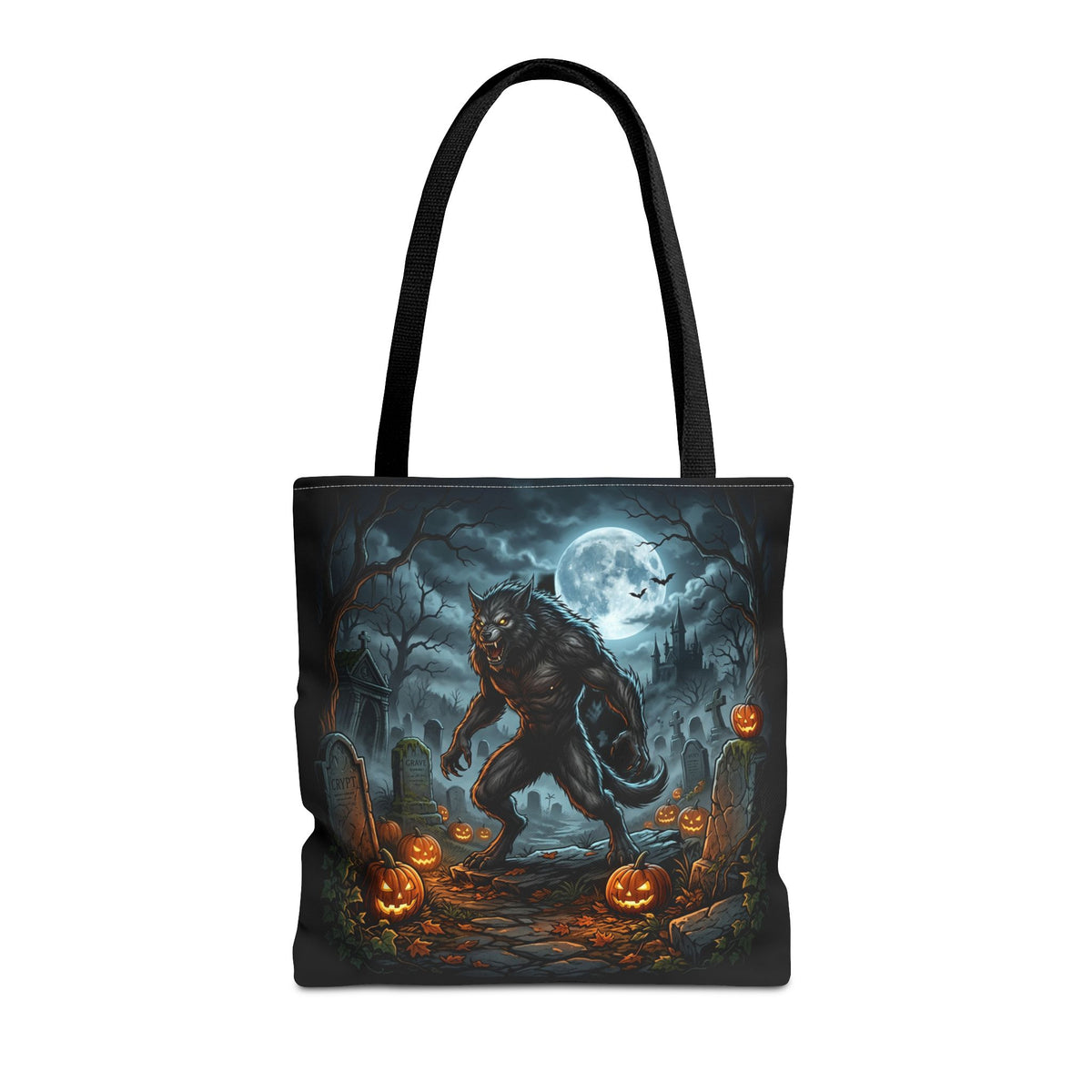Halloween Werewolf Tote Bag – Spooky Graveyard Pumpkin Night Market Tote