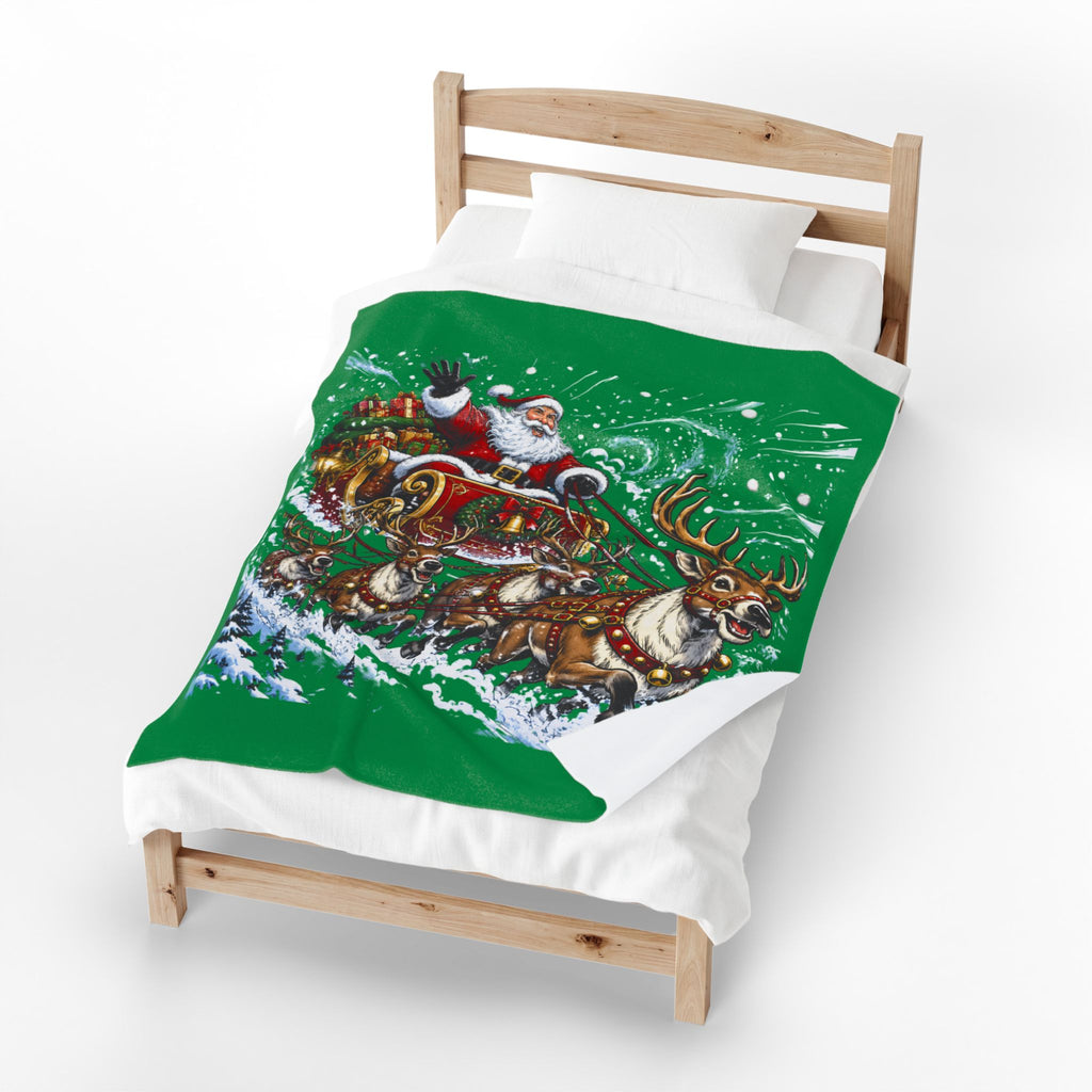 Christmas Santa and Reindeer Velveteen Plush Blanket