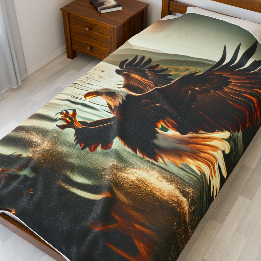 Velveteen Plush Blanket - Eagle in Flight Hunting