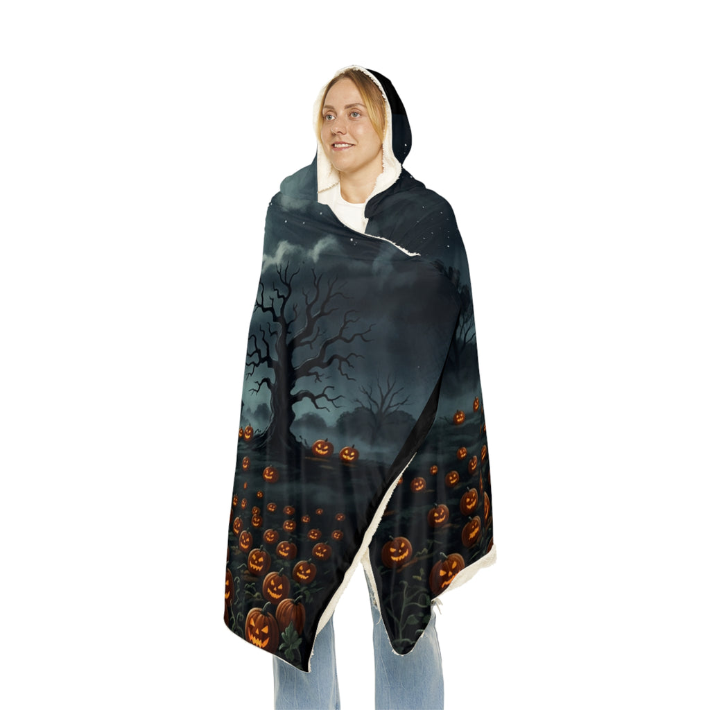 Halloween Pumpkin Field Hooded Blanket - Spooky Jack-O'-Lantern Snuggle Throw