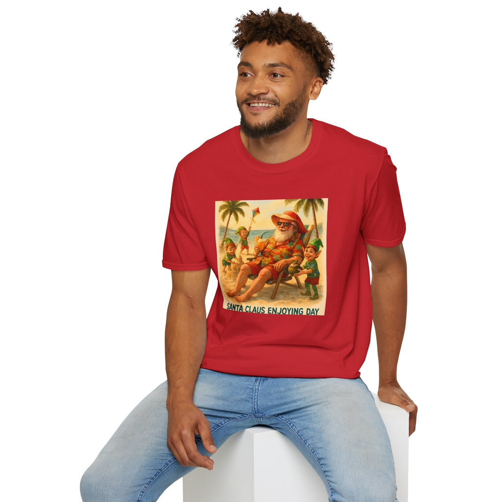 Santa Claus Enjoying Day T-Shirt – Retro Beach Holiday Tee