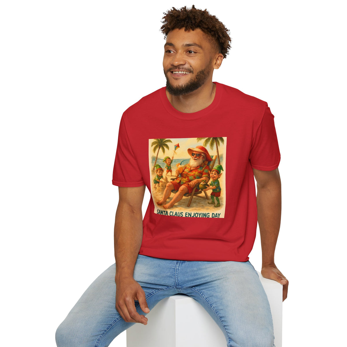 Santa Claus Enjoying Day T-Shirt – Retro Beach Holiday Tee