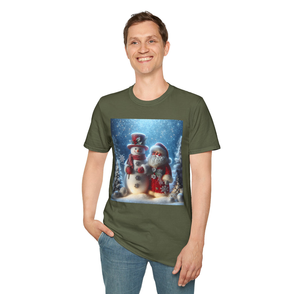 Christmas Santa & Snowman T-Shirt — Holiday Winter Scene Tee