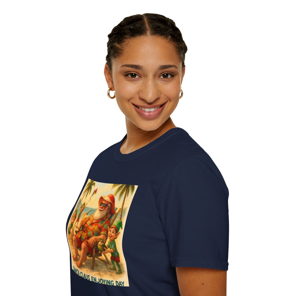 Santa Claus Enjoying Day T-Shirt – Retro Beach Holiday Tee