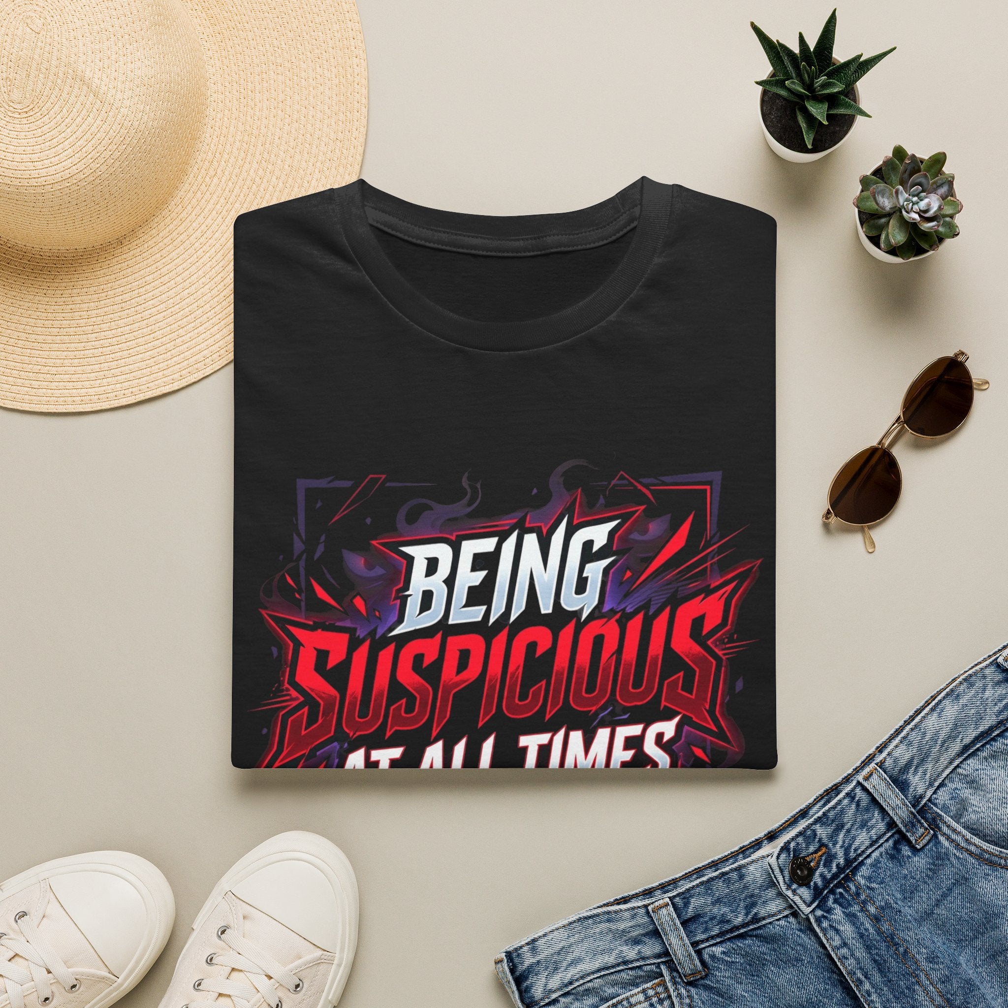 T-Shirt — "Being Suspicious At All Times" Graphic Tee