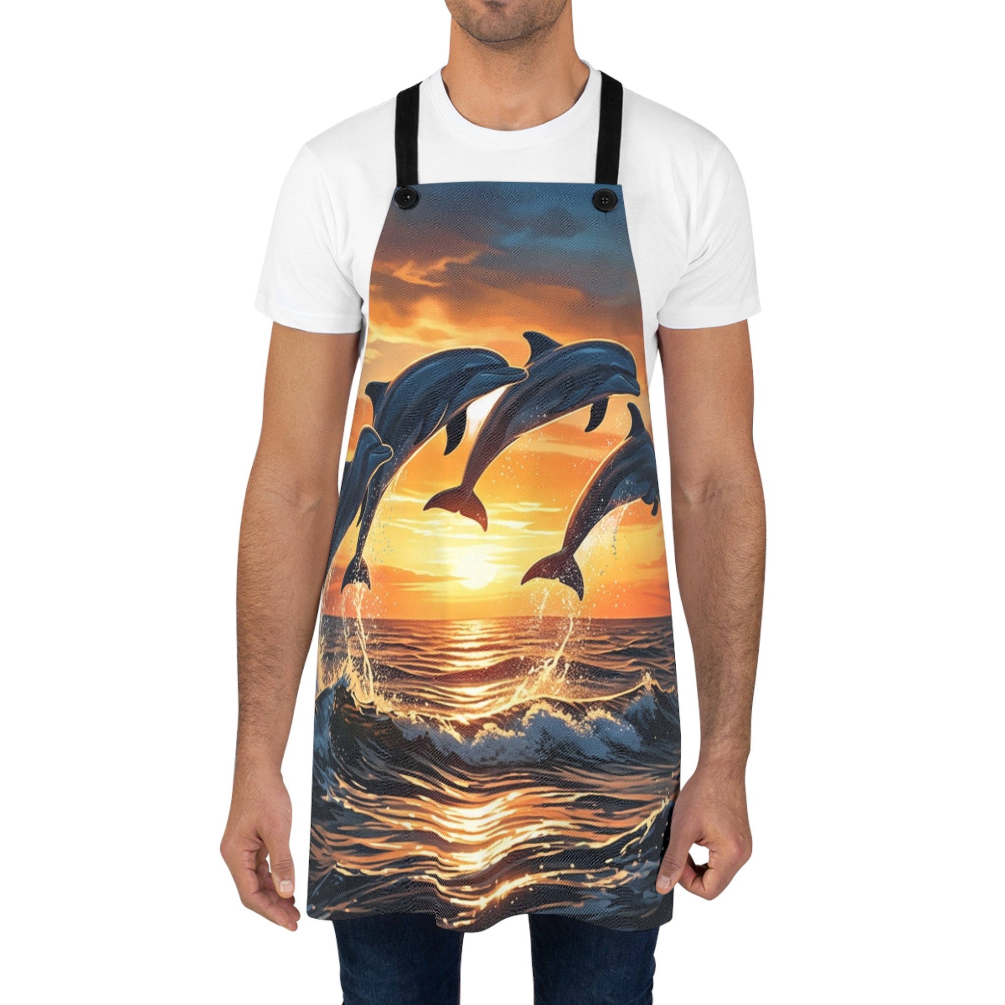 Dolphin Sunset Apron — Ocean Wildlife Kitchen Apron for Home Chefs & Beach Lovers