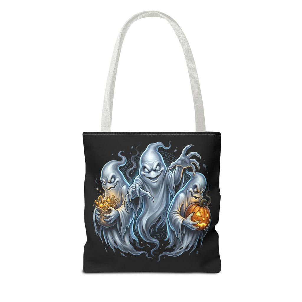 Halloween Ghost Trio Tote Bag — Spooky Pumpkin Trick-or-Treat AOP Tote