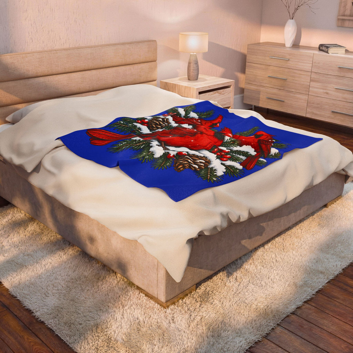 Cardinal Christmas Velveteen Plush Blanket