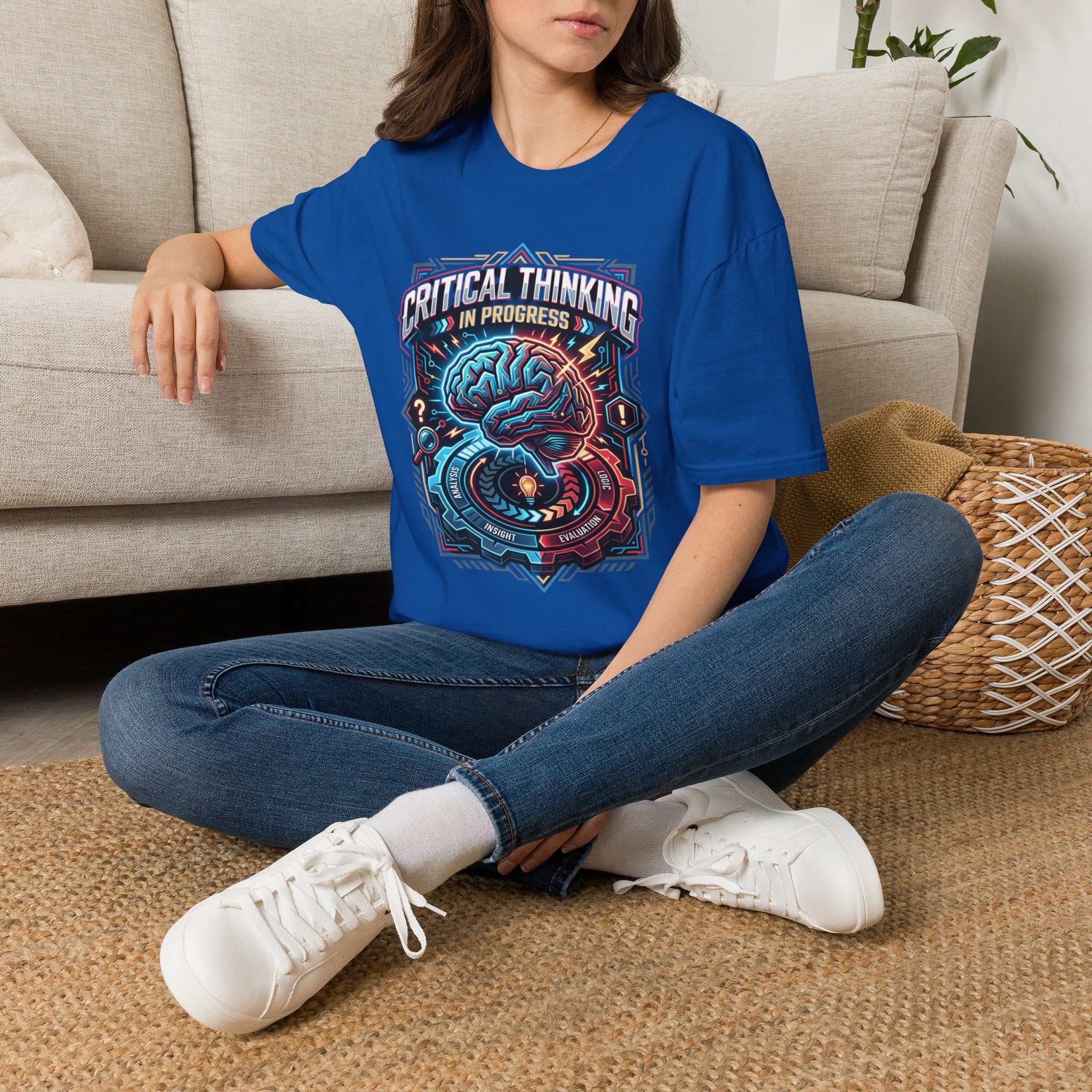 Critical Thinking Brain Graphic T-Shirt — Retro Neon Science Tee
