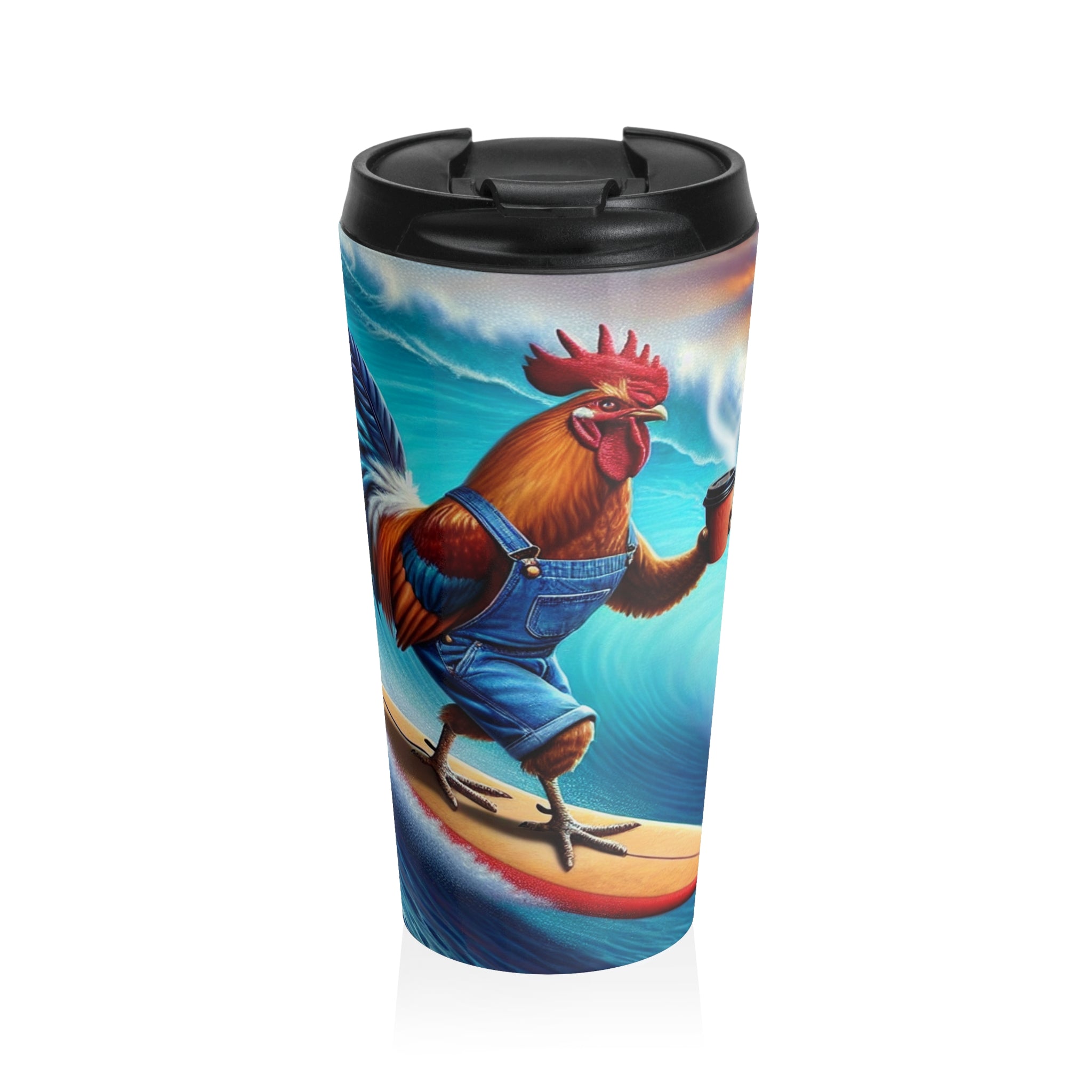 Surfing Rooster Stainless Steel Travel Mug (15oz)