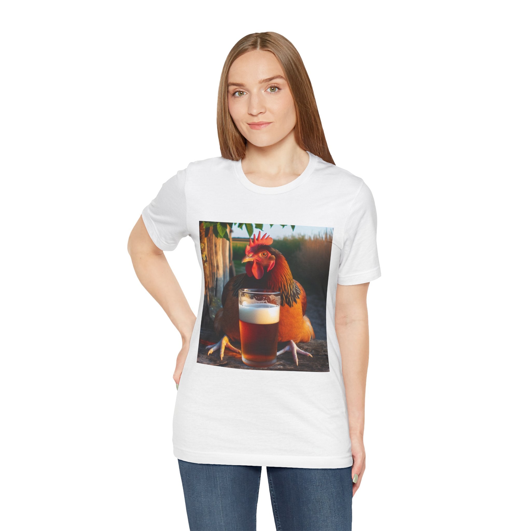 Funny Rooster with Beer Graphic Unisex T-Shirt