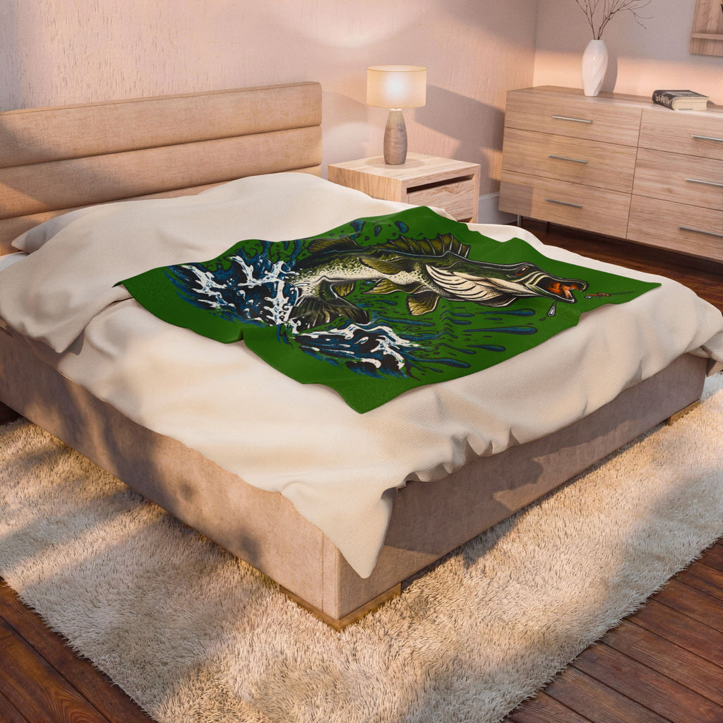 Largemouth Bass Fishing Velveteen Plush Blanket