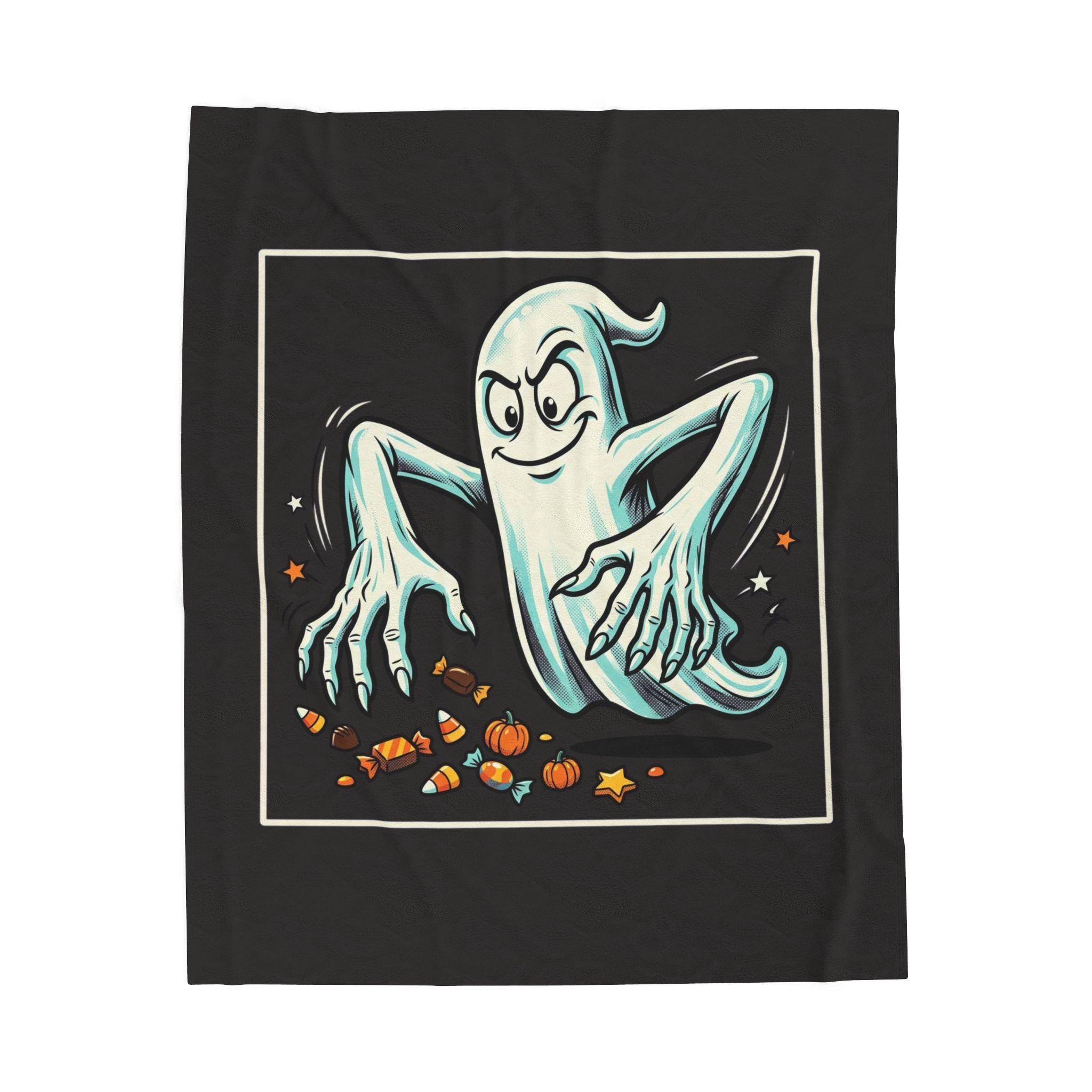 Candy Grabber Ghost Halloween Velveteen Plush Blanket