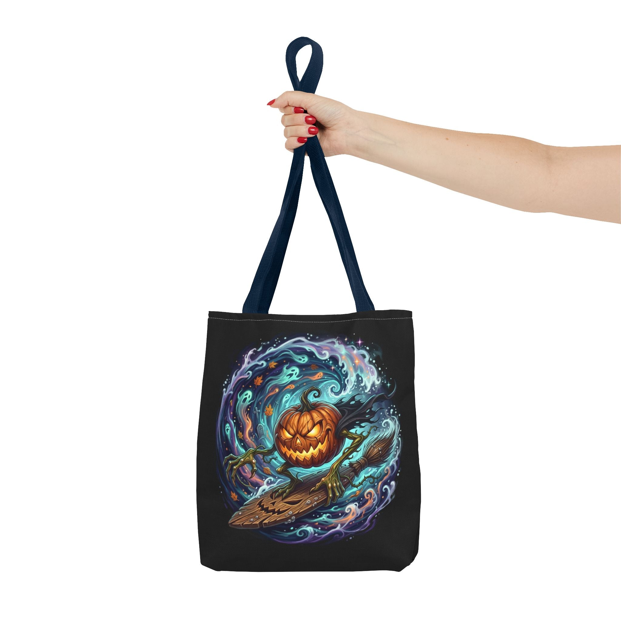Halloween Surfing Pumpkin Tote Bag — Spooky Jack-o'-Lantern Beach Wave Tote