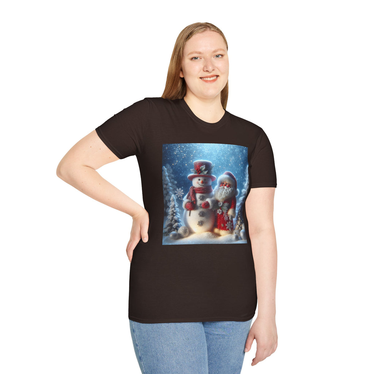 Christmas Santa & Snowman T-Shirt — Holiday Winter Scene Tee
